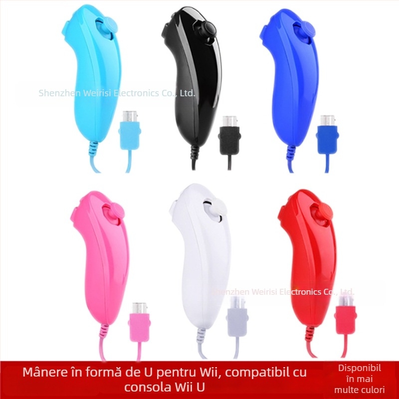 Gamepad wireless pentru Wii, mâner stâng cu formă curbată, prindere drumstick (W-ii)