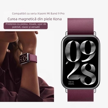 Brățară Kona din piele, magnetică, NFC, pentru Xiaomi Mi Band 9 Pro și 8 Pro, unisex, stil sport