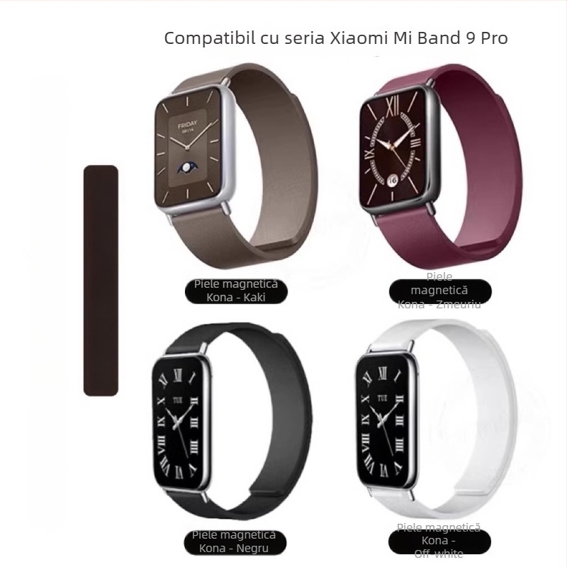 Brățară Kona din piele, magnetică, NFC, pentru Xiaomi Mi Band 9 Pro și 8 Pro, unisex, stil sport