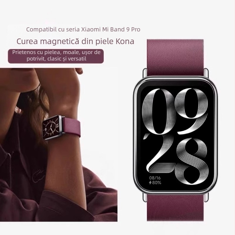 Brățară Kona din piele, magnetică, NFC, pentru Xiaomi Mi Band 9 Pro și 8 Pro, unisex, stil sport
