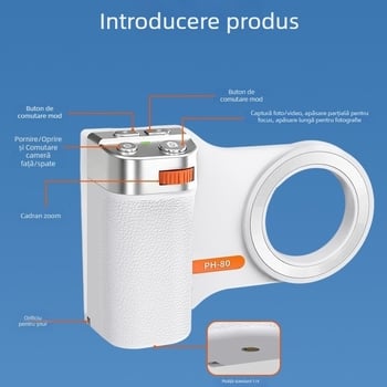 PH80 mâner vertical pentru fotografiere cu adaptor magnetic pentru obiectiv și stabilizator cu telecomandă Bluetooth