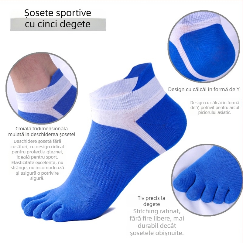 Șosete sport subțiri de vară, cu cinci degete, din bumbac, respirabile, scurte, antimiros