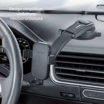 Suport universal pentru telefon auto cu ventuză, braț telescopic și rotație la 360° pentru bord sau ventilație