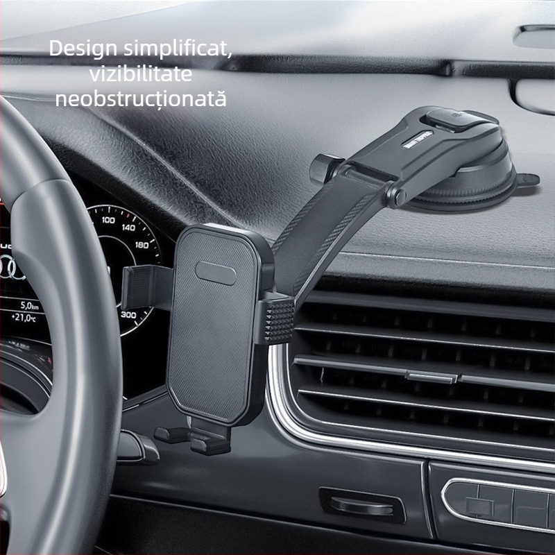 Suport universal pentru telefon auto cu ventuză, braț telescopic și rotație la 360° pentru bord sau ventilație