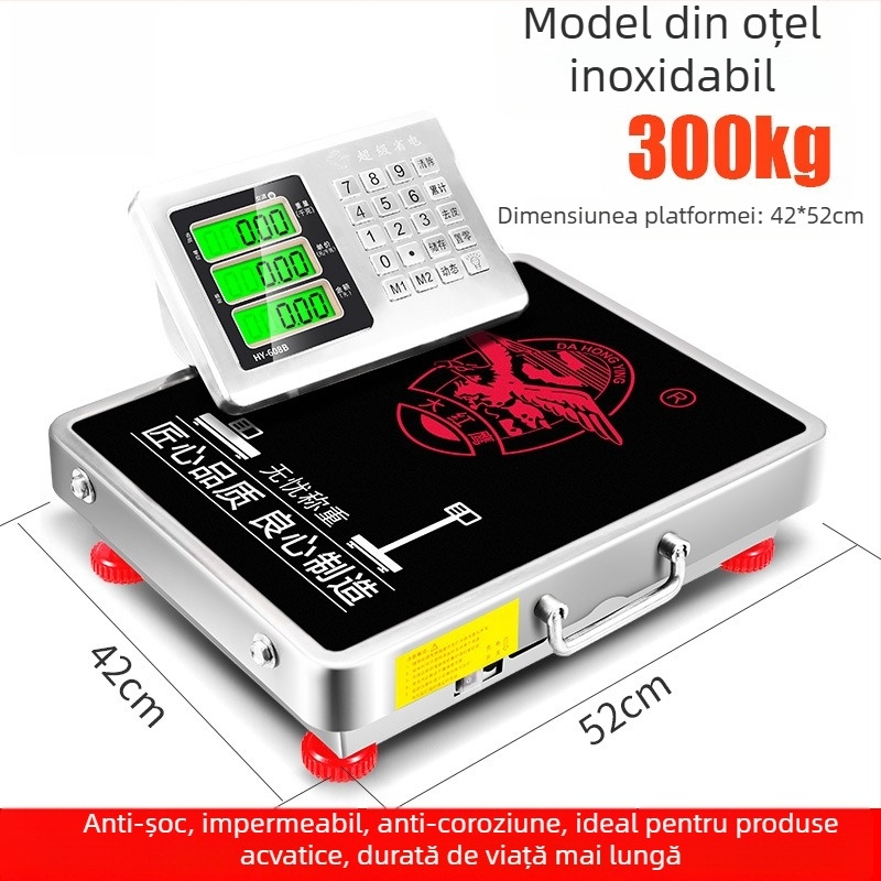 Cântar electronic portabil, wireless, pentru uz comercial, capacitate 300 kg, cu platformă detașabilă, compact