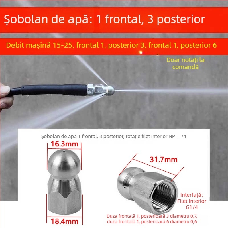 Instrument compact de curățare cu presiune înaltă pentru țevi și scurgeri de bucătărie, cap de curățare – accesorii
