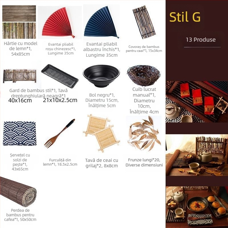 Set de accesorii pentru fotografiat în stil chinezesc, fundal retro pentru fotografii cu mâncare și decorațiuni pentru gustări