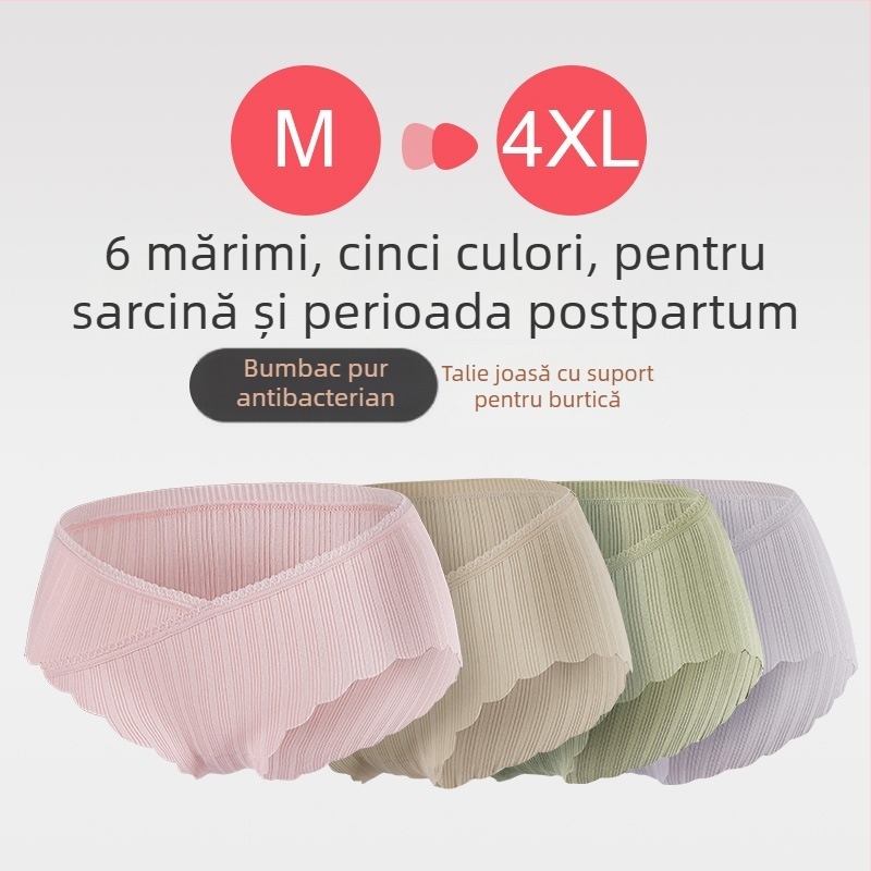 Lenjerie intimă de maternitate din bumbac, chiloți cu talie joasă, pentru sarcină de la mijloc la final, pentru toate anotimpurile, mărime plus