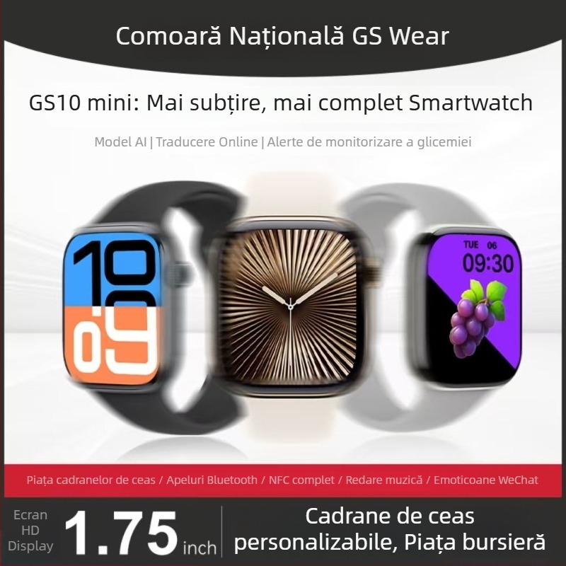 GS10mini ceas inteligent pentru sport, cu Bluetooth pentru apeluri, navigare NFC și plată