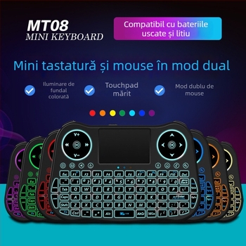 MT08 Mini tastatură iluminată cu Air Mouse, wireless 2.4 GHz, 78 taste