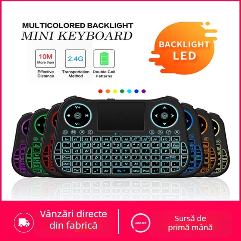 MT08 Mini tastatură iluminată cu Air Mouse, wireless 2.4 GHz, 78 taste