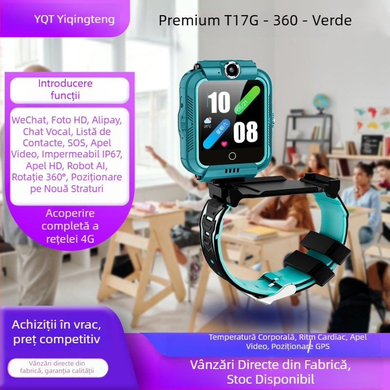 Ceas telefon pentru copii cu apel video – ceas inteligent impermeabil, multifuncțional, cu poziționare în timp real și chat