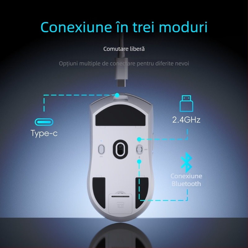 Mouse Bluetooth cu trei moduri, ușor, de nivel competițional, PAW3395 PAW3311, personalizabil