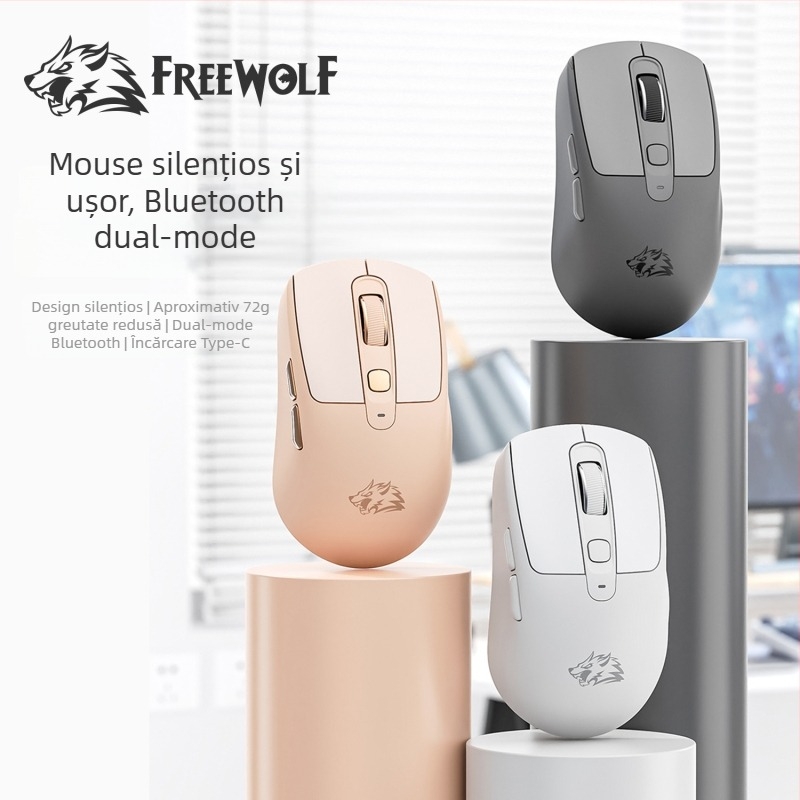 Liberty Wolf A3 mouse wireless Bluetooth cu mod dual, reîncărcabil, pentru birou acasă și jocuri, compatibil laptop
