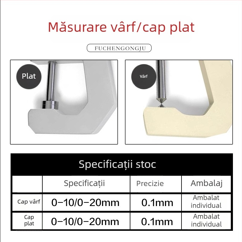 Mic grosimetru portabil pentru măsurarea grosimii țevilor din oțel, a foilor și a pielii, cu vârf ascuțit și vârf plat