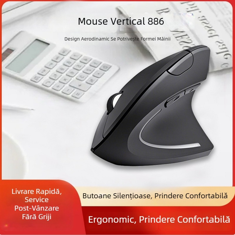 Mouse vertical fără fir, ergonomic, pentru mână dreaptă, prindere laterală, 2.4 GHz, a cincea generație