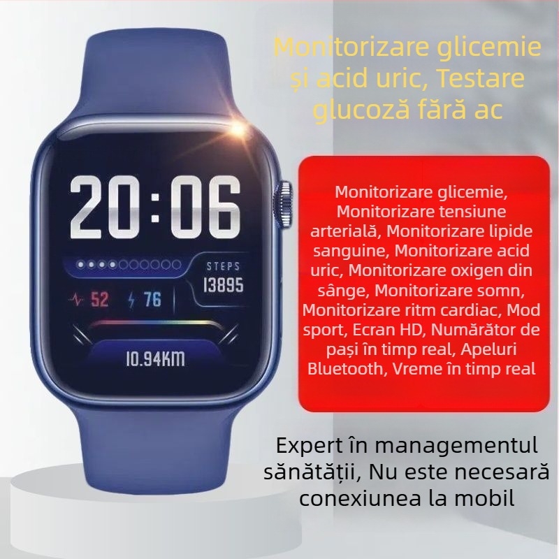 Ceas inteligent de înaltă precizie pentru monitorizarea fără durere a glicemiei, tensiunii arteriale, ritmului cardiac, lipidelor și acidului uric