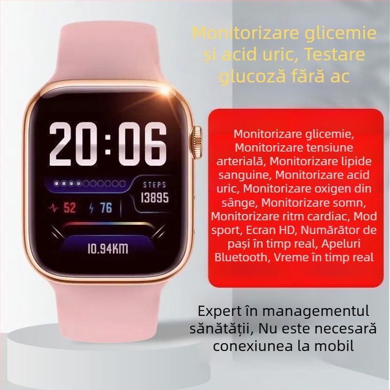 Ceas inteligent de înaltă precizie pentru monitorizarea fără durere a glicemiei, tensiunii arteriale, ritmului cardiac, lipidelor și acidului uric