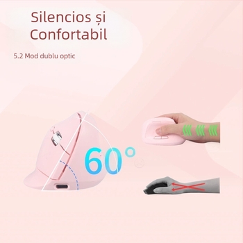 Mouse vertical ergonomic fără fir, cu mod dual, operare silențioasă, priză confortabilă pentru birou, Bluetooth