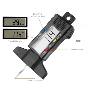 Sondă digitală pentru adâncimea profilului anvelopei, cu afișaj electronic, înaltă precizie, 0-25 mm