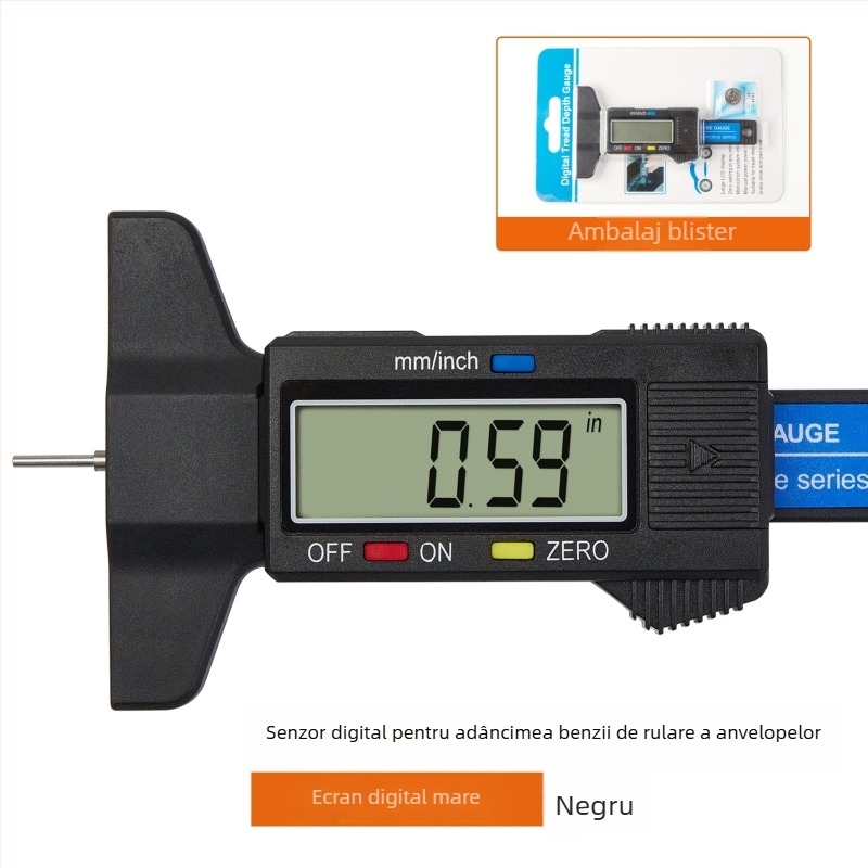 Sondă digitală pentru adâncimea profilului anvelopei, cu afișaj electronic, înaltă precizie, 0-25 mm