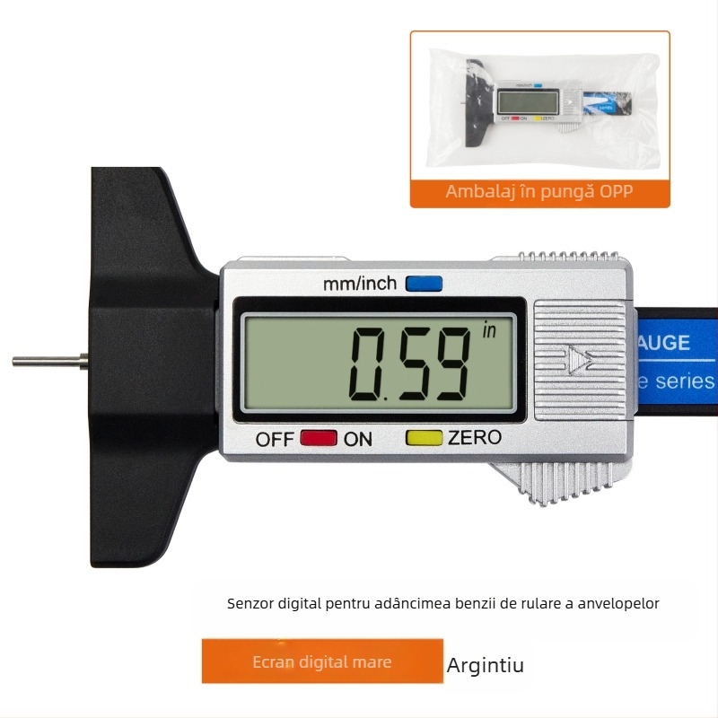 Sondă digitală pentru adâncimea profilului anvelopei, cu afișaj electronic, înaltă precizie, 0-25 mm