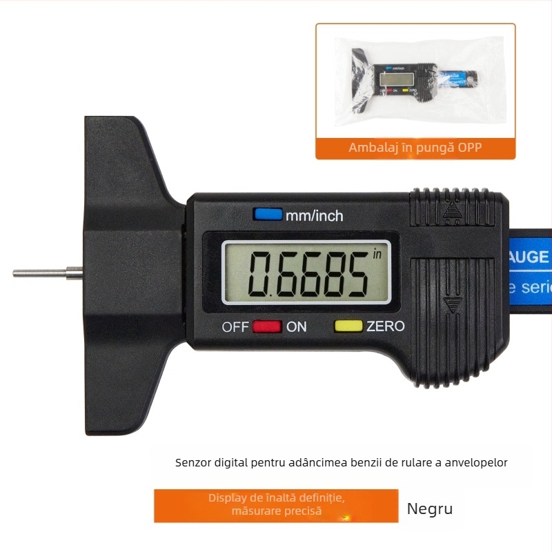 Sondă digitală pentru adâncimea profilului anvelopei, cu afișaj electronic, înaltă precizie, 0-25 mm