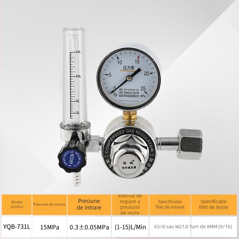 Fluxometru pentru azot și argon cu regulator de presiune, manometru pentru azot, cilindru mic din oțel, detecție gaze de eșapament