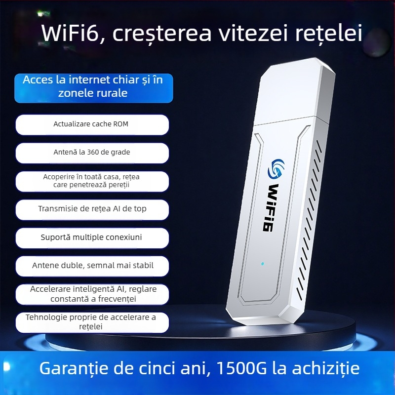 Router portabil WiFi 6 pentru mașină, cartelă de internet mobilă wireless, streaming live, fără cartelă SIM, interfață USB