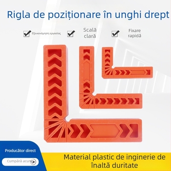 Locator dreptunghiular din plastic, 90° cu scară, riglă unghiulară cu fixator pentru măsurare