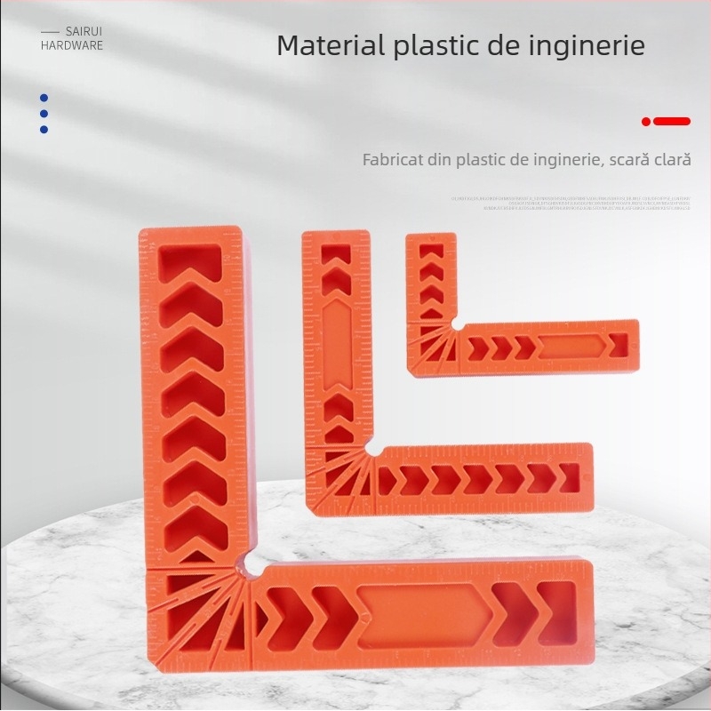 Locator dreptunghiular din plastic, 90° cu scară, riglă unghiulară cu fixator pentru măsurare