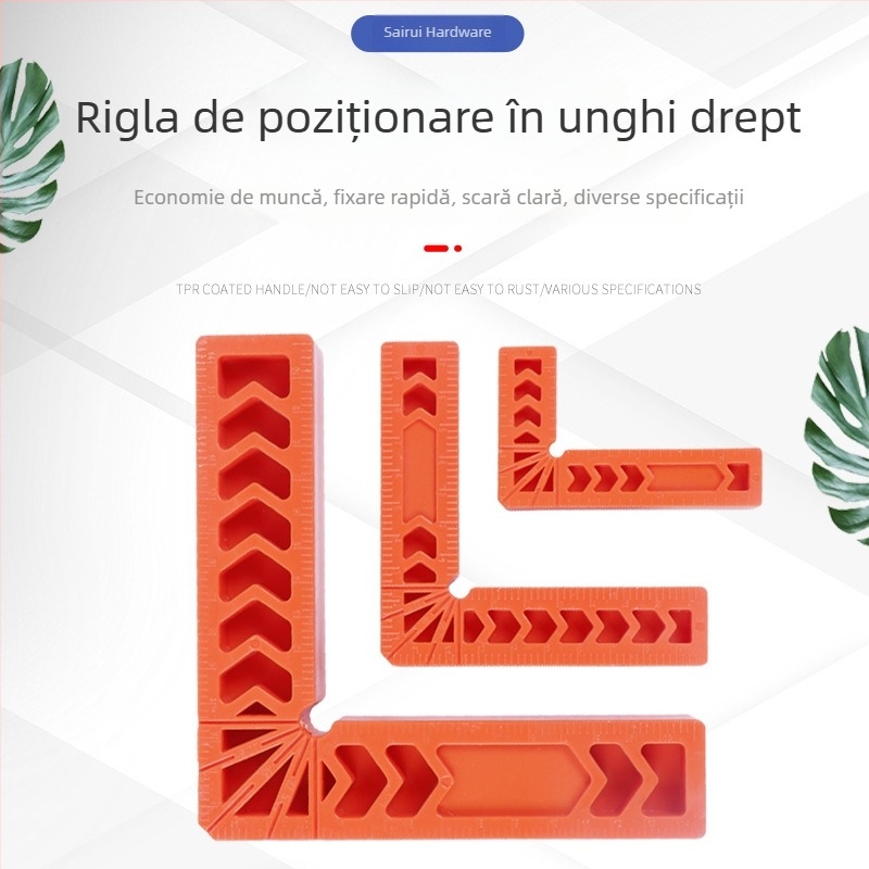 Locator dreptunghiular din plastic, 90° cu scară, riglă unghiulară cu fixator pentru măsurare