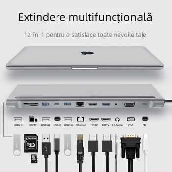 USB 3.0 HDMI dual MST multi-ecran docking pentru notebook Type-C 12 în 1 hub