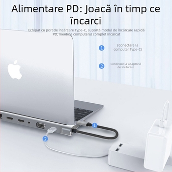 USB 3.0 HDMI dual MST multi-ecran docking pentru notebook Type-C 12 în 1 hub