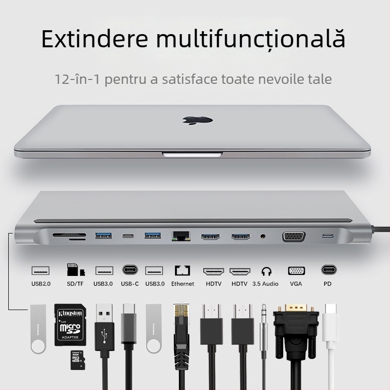 USB 3.0 HDMI dual MST multi-ecran docking pentru notebook Type-C 12 în 1 hub