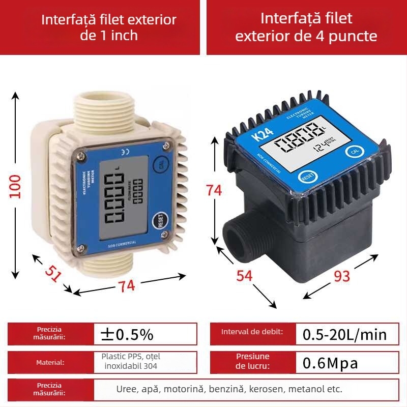 K24 fluxmetru micro pentru motorină, benzină, metanol și apă, cu contor electronic de apă și afișaj digital