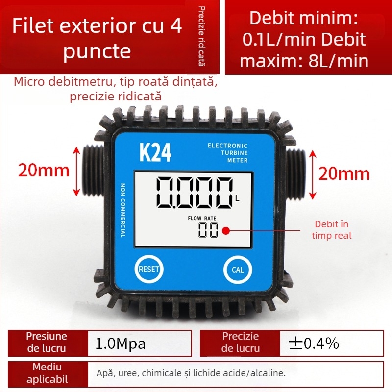 K24 fluxmetru micro pentru motorină, benzină, metanol și apă, cu contor electronic de apă și afișaj digital