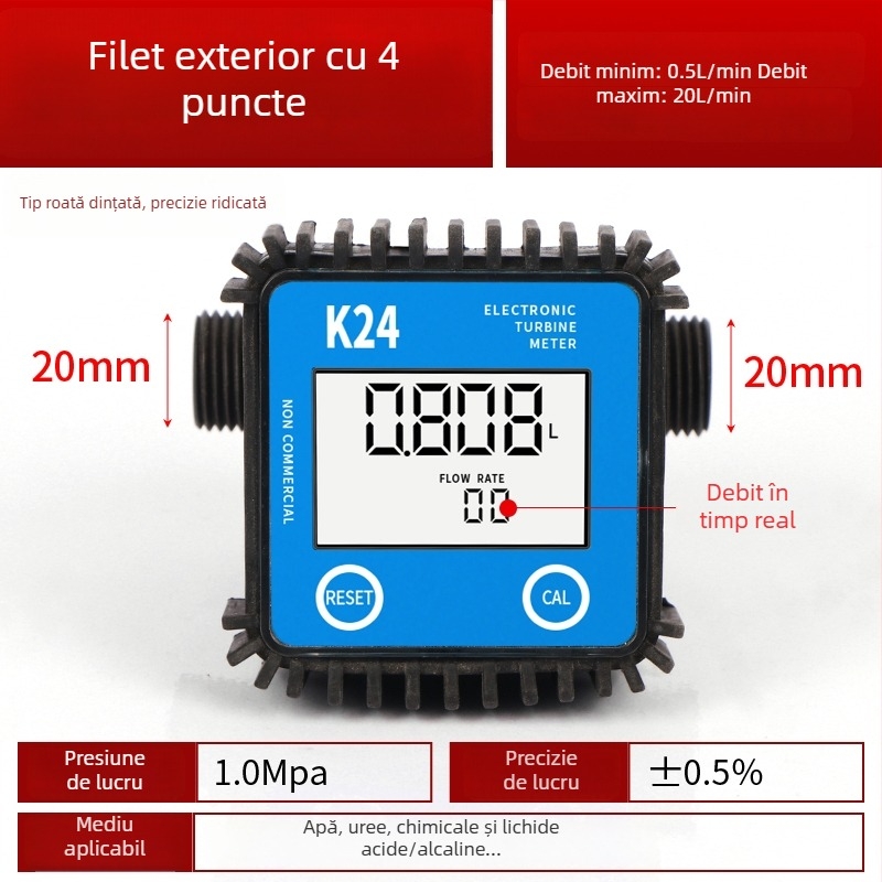 K24 fluxmetru micro pentru motorină, benzină, metanol și apă, cu contor electronic de apă și afișaj digital