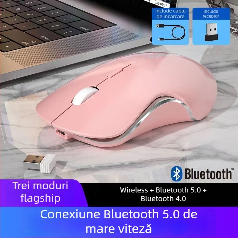 Mouse fără fir silențios, reîncărcabil, Bluetooth și 2.4G dual-mode, culoare Morandi Macaron, pentru gaming și birou