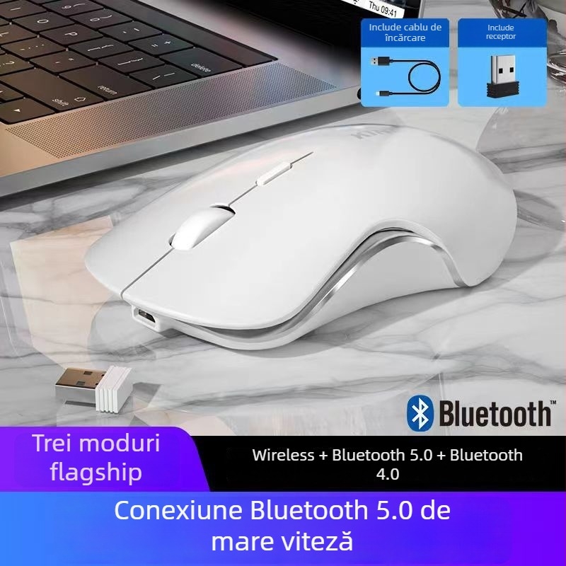 Mouse fără fir silențios, reîncărcabil, Bluetooth și 2.4G dual-mode, culoare Morandi Macaron, pentru gaming și birou