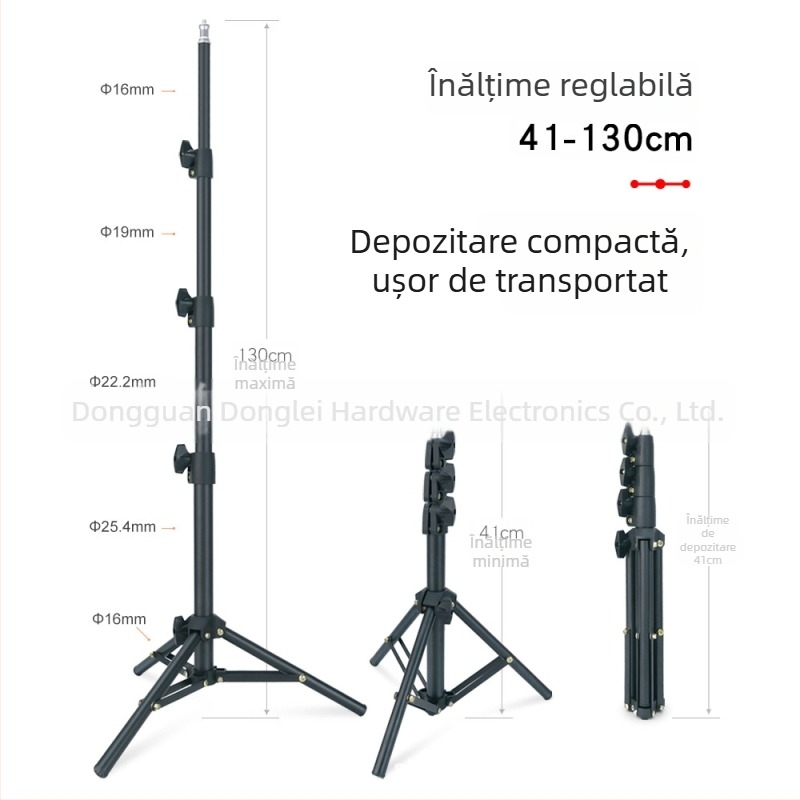 Tripod foto de 1,3 m, cu finisaj mat, suport pentru telefon pentru selfie și braț cu termometru automat, diametrul țevii 25,4 mm