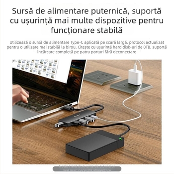 Pisen USB 3.0 hub cu 4 porturi alimentat extern pentru laptop, adaptor pentru USB flash și HDD