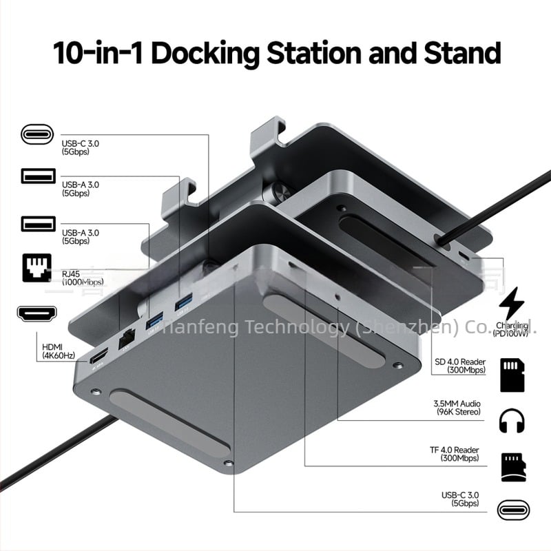 Stand pliabil pentru tabletă Type-C cu răcire și stație USB, rotire la 360°
