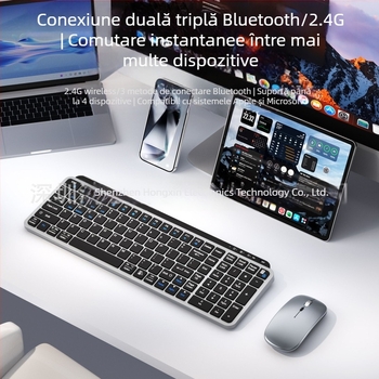Mouse și tastatură fără fir cu conectivitate în trei moduri și duală, compatibil cu laptopuri, calculatoare desktop, tablete și telefoane