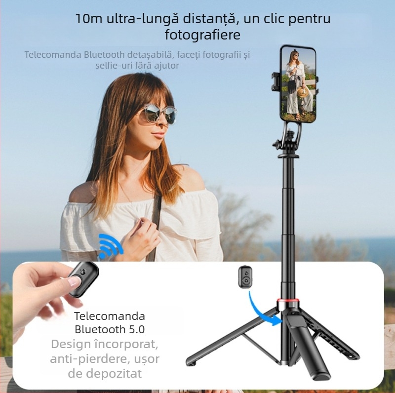 Monopod magnetic pentru selfie cu stabilizare, extensibil, dispozitiv Bluetooth pentru selfie, trepied și suport pentru telefon pentru fotografii și videoclipuri, suport universal de birou