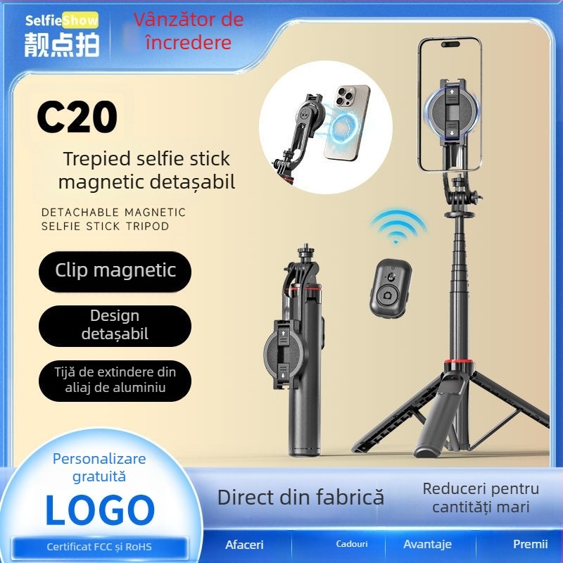 Monopod magnetic pentru selfie cu stabilizare, extensibil, dispozitiv Bluetooth pentru selfie, trepied și suport pentru telefon pentru fotografii și videoclipuri, suport universal de birou