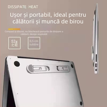 Suport portabil pentru laptop cu răcire, design suspendat creativ, reglare înălțime în două trepte, pliabil și compact.