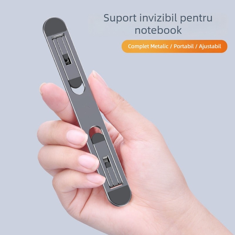 Suport portabil pentru laptop cu răcire, design suspendat creativ, reglare înălțime în două trepte, pliabil și compact.