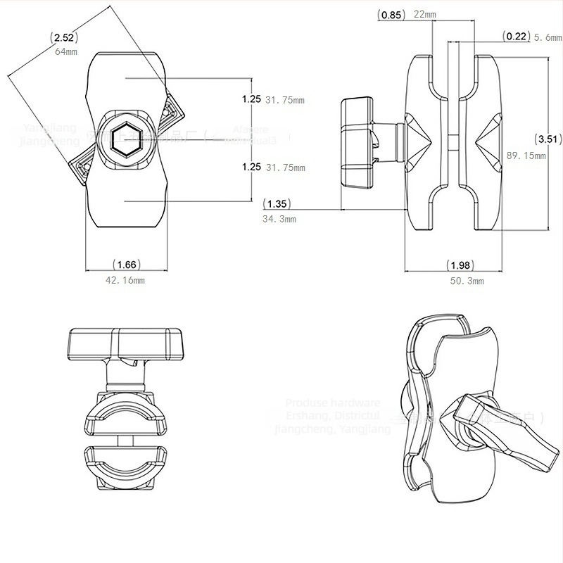 Bară de conectare de 1,5 inch, compatibilă cu suportul RAM pentru tabletă industrială, pentru utilaje agricole, buldozer, excavator și suport monitor pentru navă