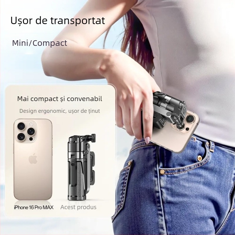 P25Mini selfie stick pentru telefon, stabilizare anti vibrații, extensibil, Bluetooth, portabil, cu telecomandă